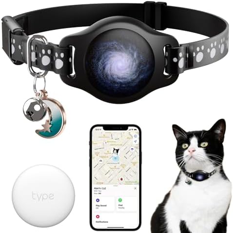 Cat Tracker Collar - Tracking Pet Collar with Finder Tag Waterproof, No Monthly Fee, Compatible with Apple Find My IOS