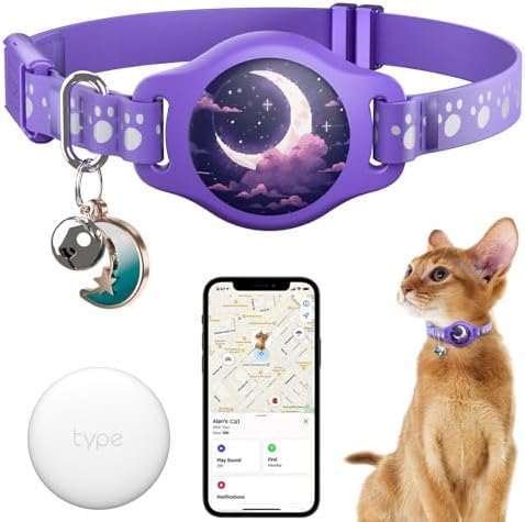 Cat Tracker Collar - Tracking Pet Collar with Finder Tag Waterproof, No Monthly Fee, Compatible with Apple Find My IOS