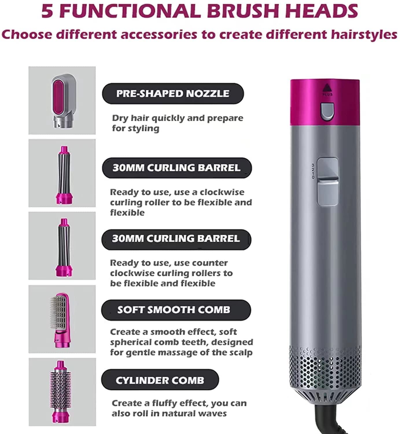 5-in-1 Hot Air Hair Styler – Dry, Straighten, Curl, Volumize & Smooth