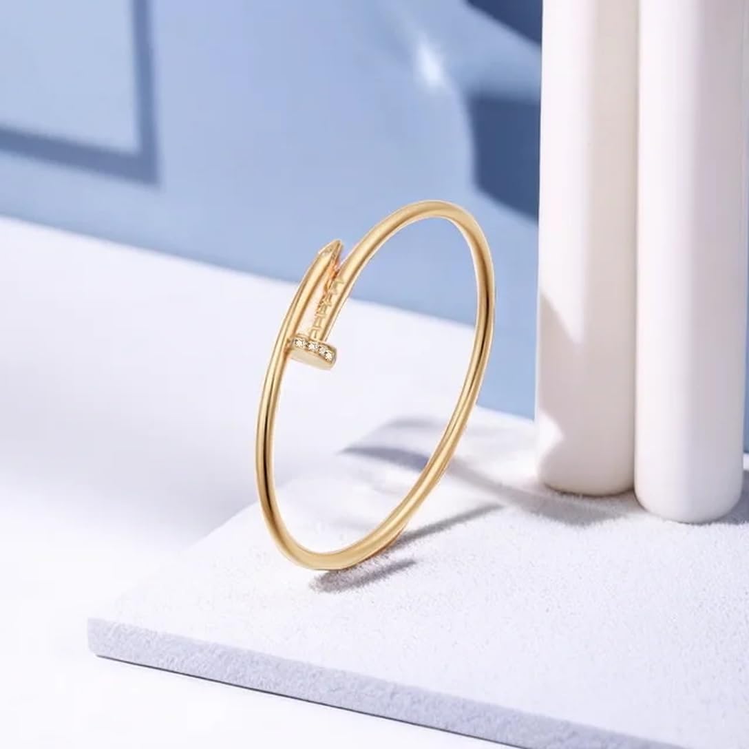 Nail Bracelet with Crystal Oval Design | Cubic Zirconia Love Nail Bangle for Women & Girls