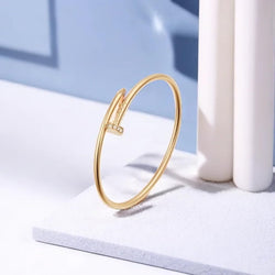 Image of Nail Bracelet with Crystal Oval Design | Cubic Zirconia Love Nail Bangle for Women & Girls
