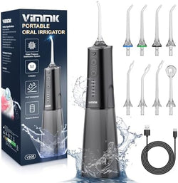 Image of Vimmk Cordless Water Flosser – Portable Oral Irrigator for Teeth & Gums, 5 Modes, 8 Tips, 300ml, IPX7 Waterproof (Black)