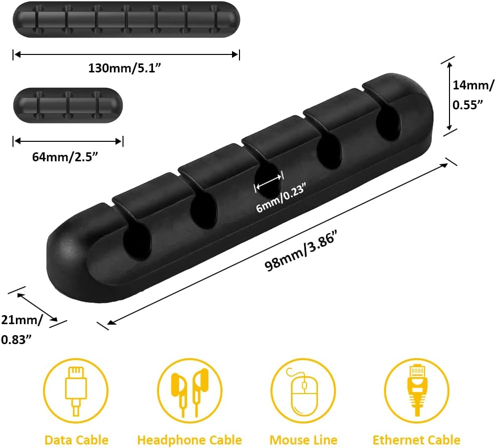 Cable Clip Organizer – 7 Slot Silicone Cable Holder with Strong Adhesive for Cables