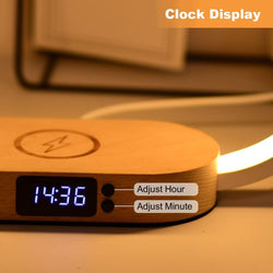 Image of Bedside Table Lamp with Wireless Charger & Clock – Modern Touch LED Night Light