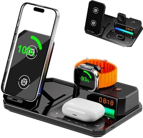 7-in-1 Wireless Charging Station with Adjustable Night Light, Bluetooth Speaker