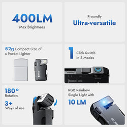 Image of Rechargeable EDC Flashlight – Compact, Magnetic, Dual-Light Source, IP68 Waterproof, 400 Lumens, Type-C Fast Charging