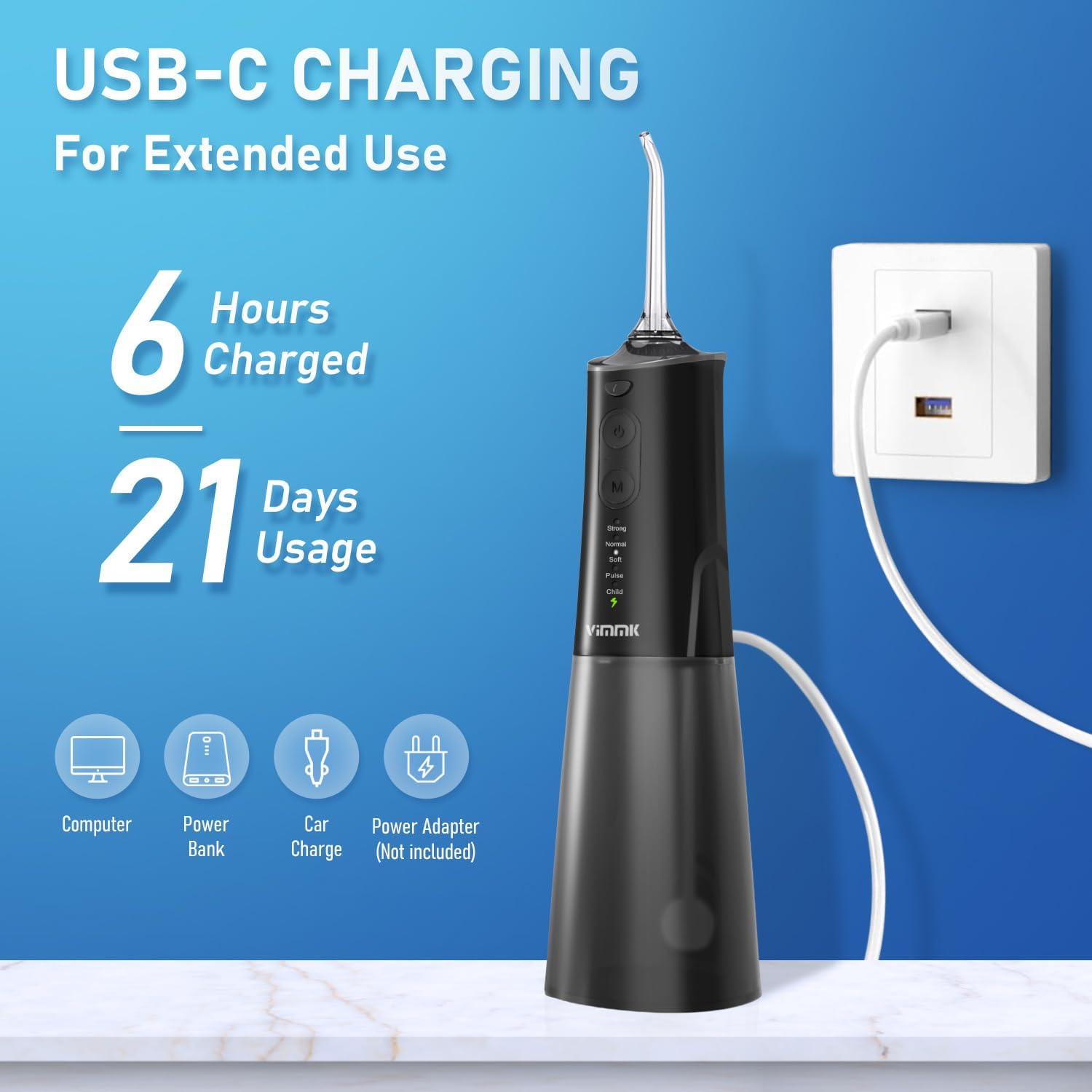 Vimmk Cordless Water Flosser – Portable Oral Irrigator for Teeth & Gums, 5 Modes, 8 Tips, 300ml, IPX7 Waterproof (Black)