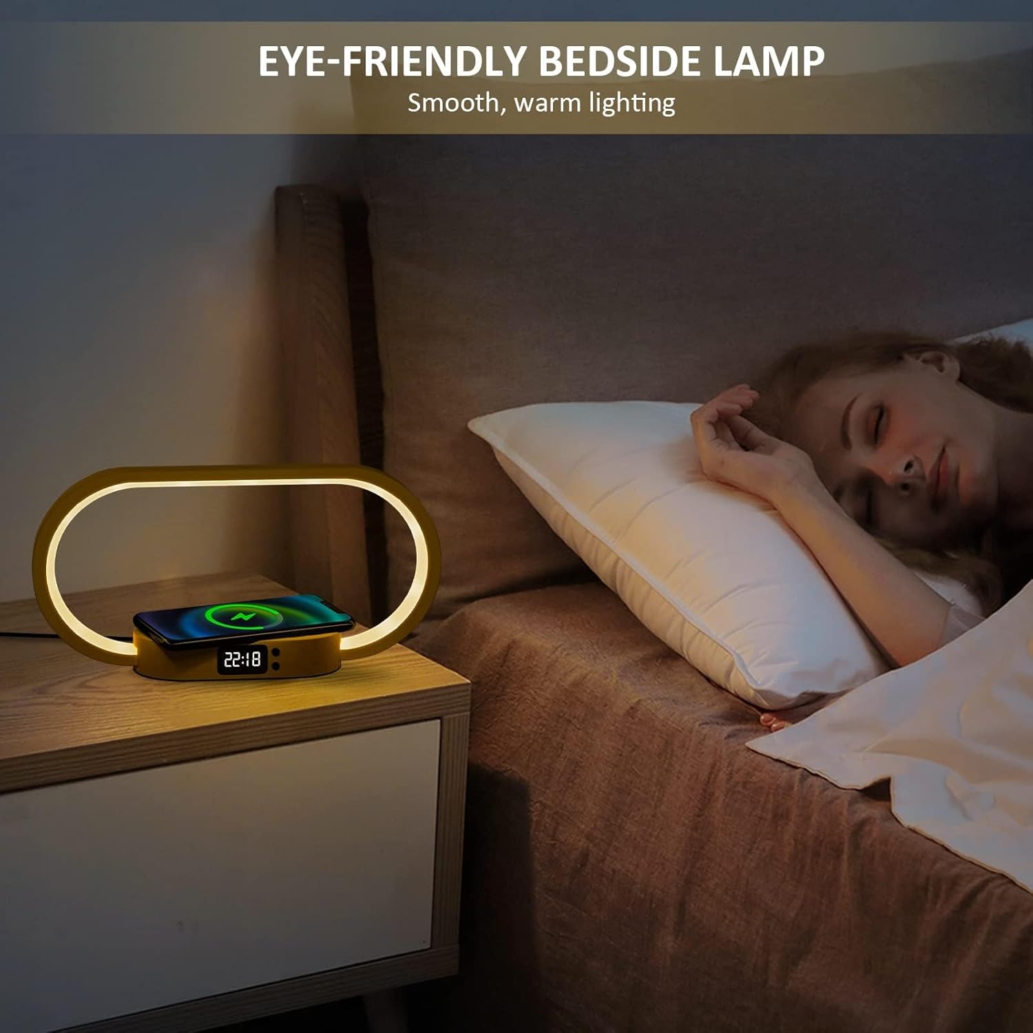 Bedside Table Lamp with Wireless Charger & Clock – Modern Touch LED Night Light