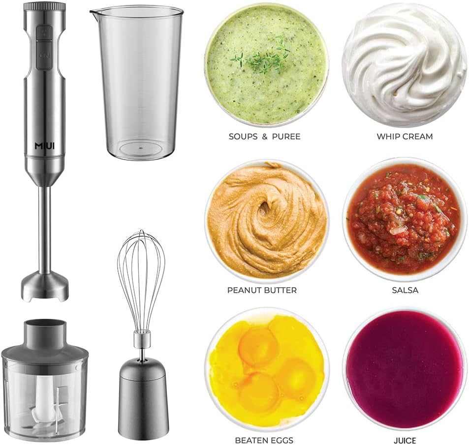 MIUI 1000W 4-in-1 Hand Immersion Blender – 9-Speed Multi-Purpose Stainless Steel Stick Blender with Attachments