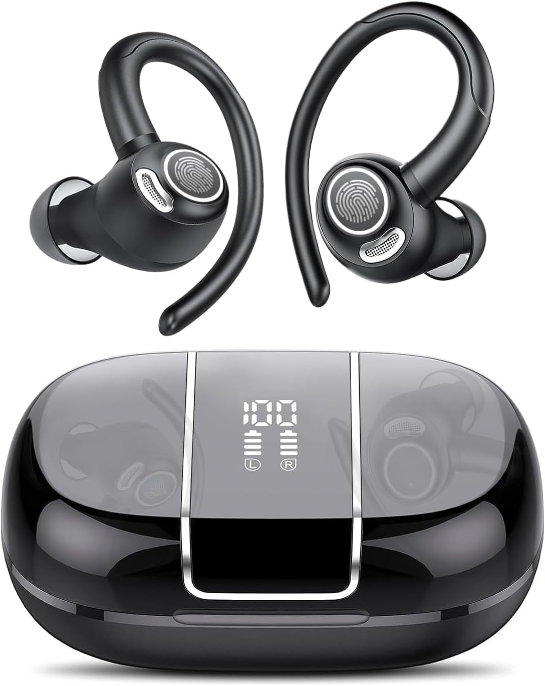 Bluetooth 5.3 Over-Ear Wireless Sport Earbuds – 48H Playback, LED Display