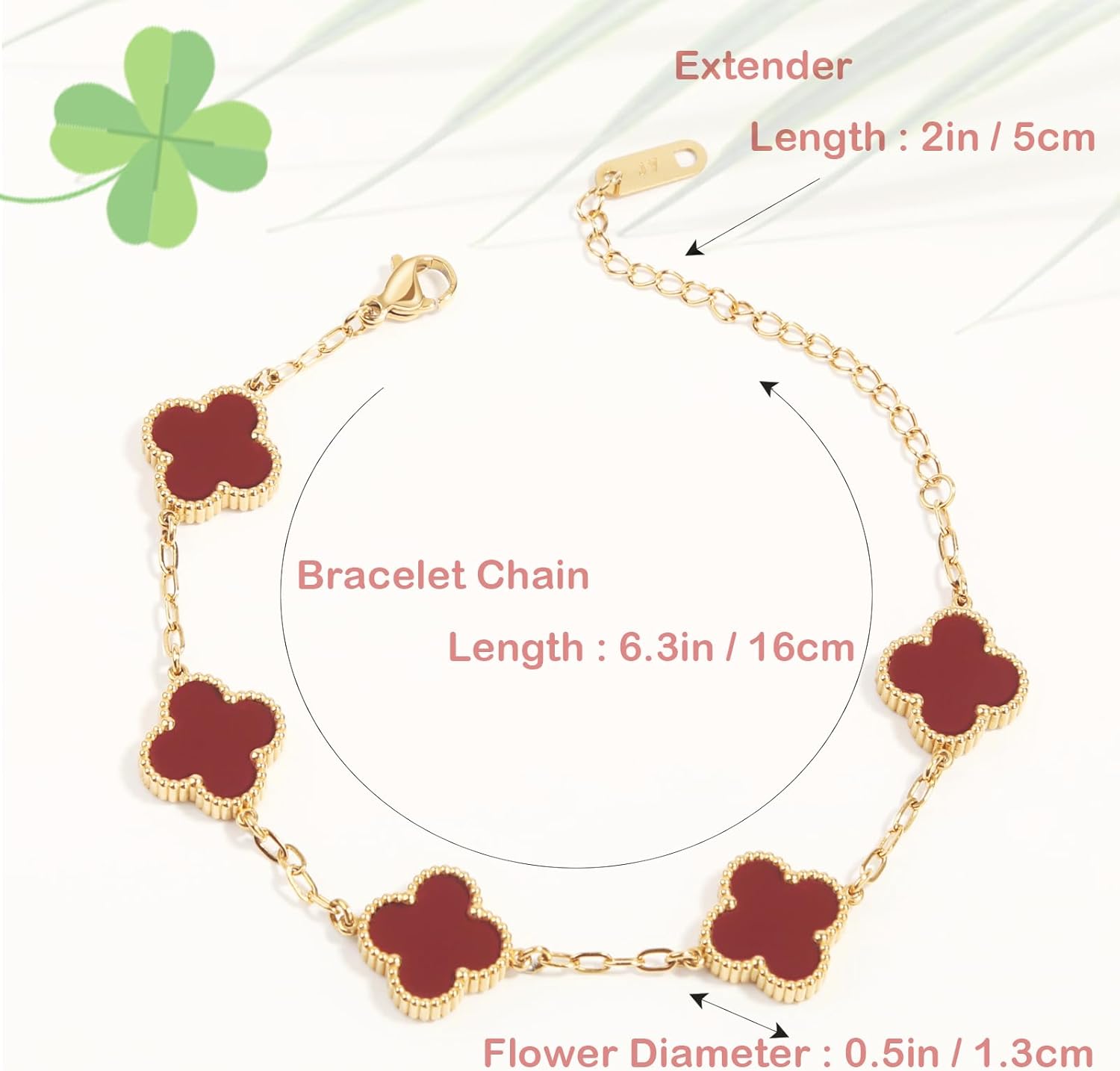 18K Gold Plated Four Leaf Clover Bracelet | Lucky Link Bracelet