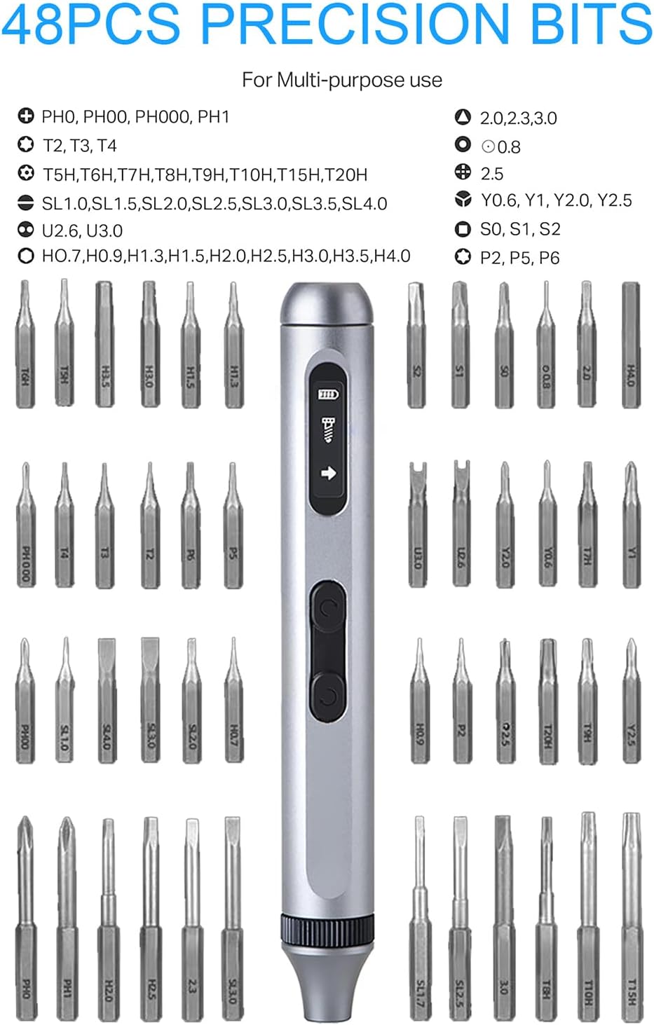 Powerful Cordless Electric Precision Screwdriver Set With LED Light , 52 in 1