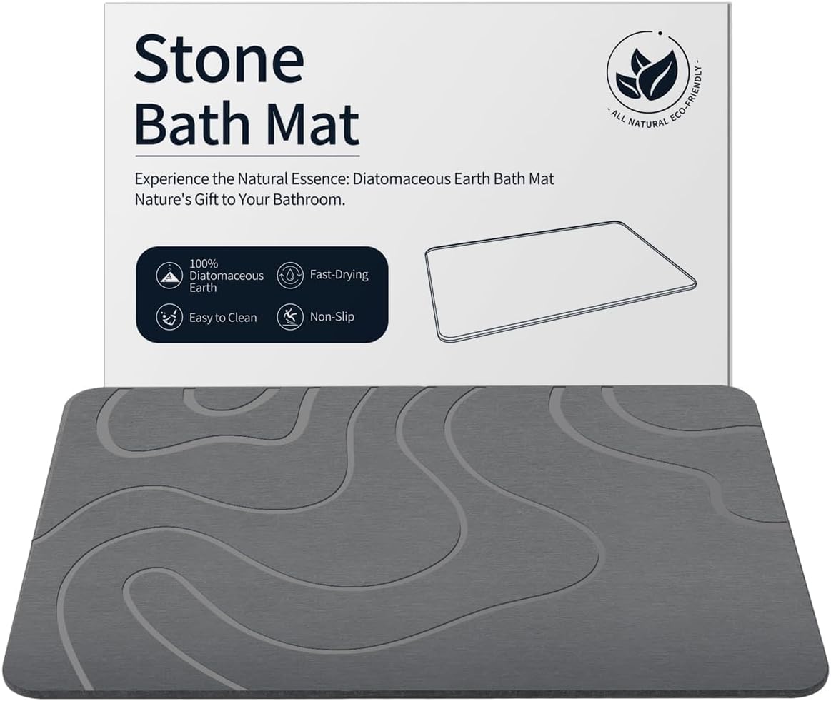 Stone Bath Mat – 60×40 cm Diatomaceous Earth Non-Slip Quick-Drying Shower Mat
