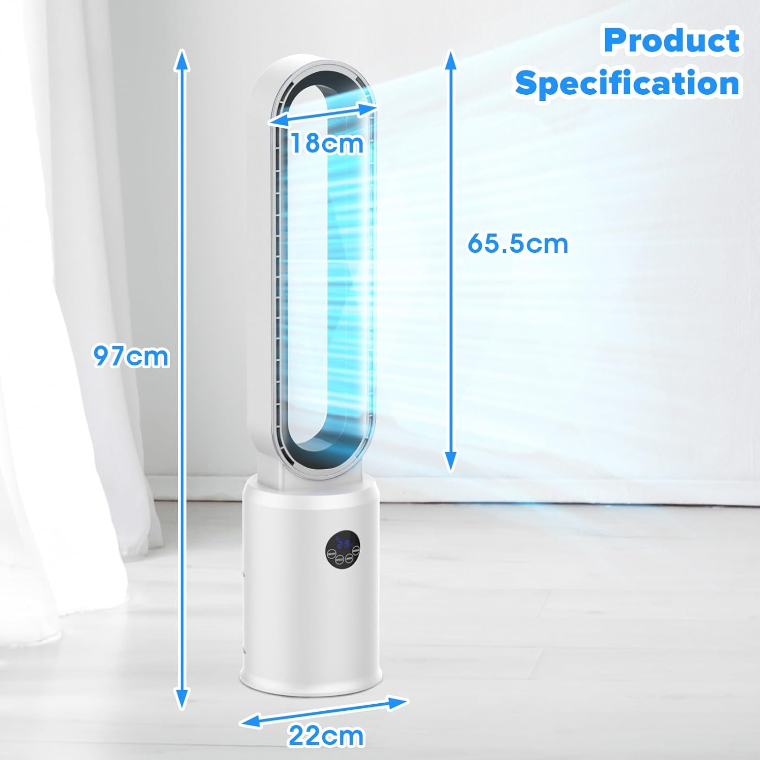 Bladeless Tower Fan and Air Purifier in One – 24 Speeds, Quiet Operation, Remote & Touch Control