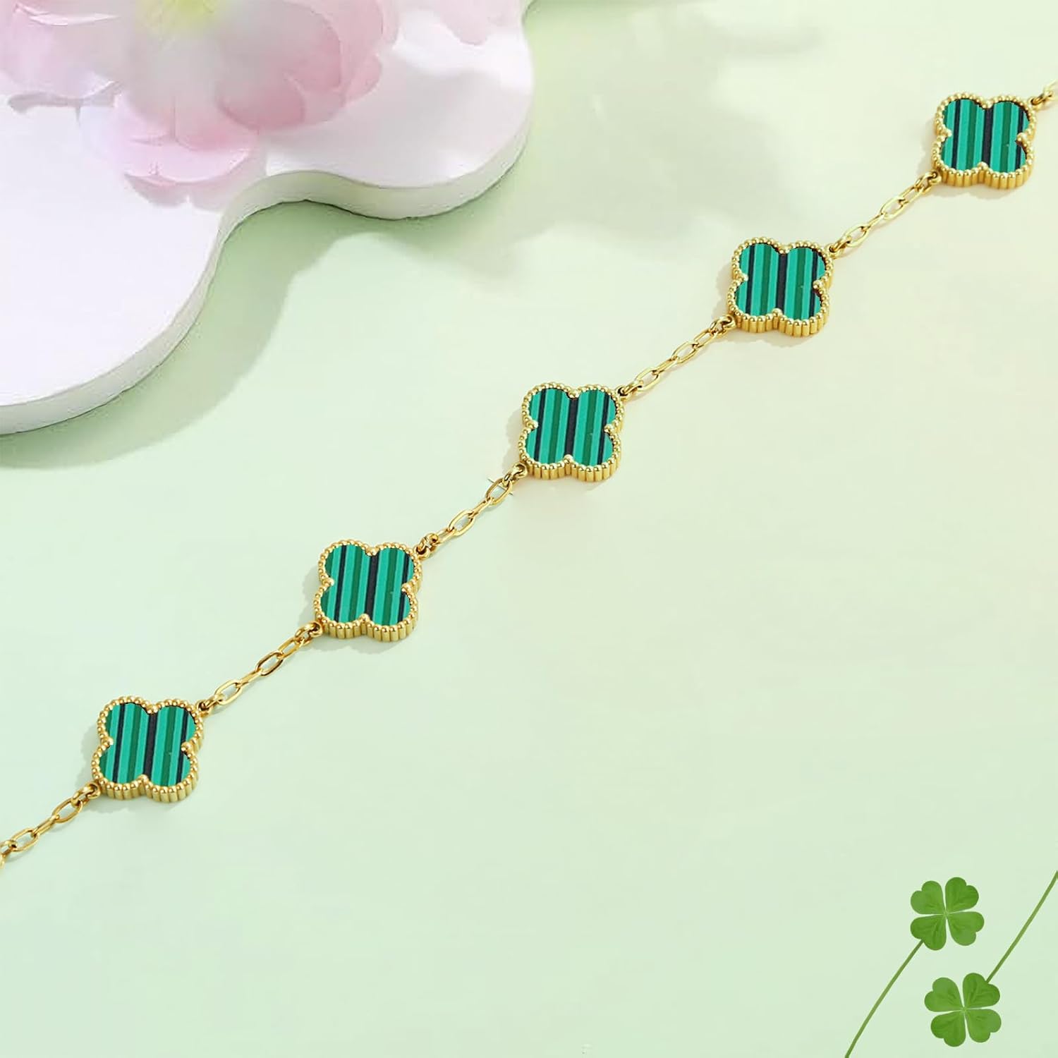 18K Gold Plated Four Leaf Clover Bracelet | Lucky Link Bracelet