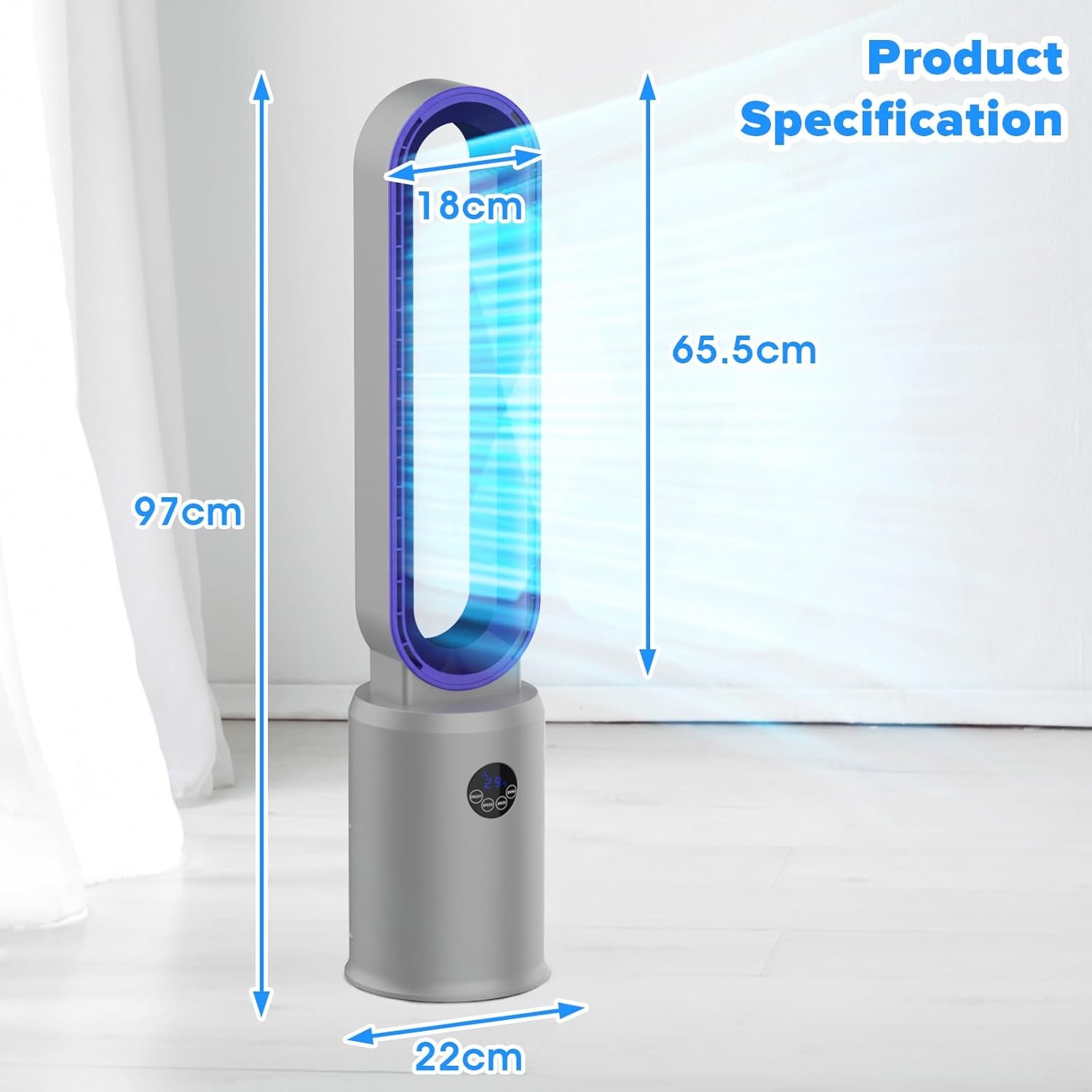 Bladeless Tower Fan and Air Purifier in One – 24 Speeds, Quiet Operation, Remote & Touch Control