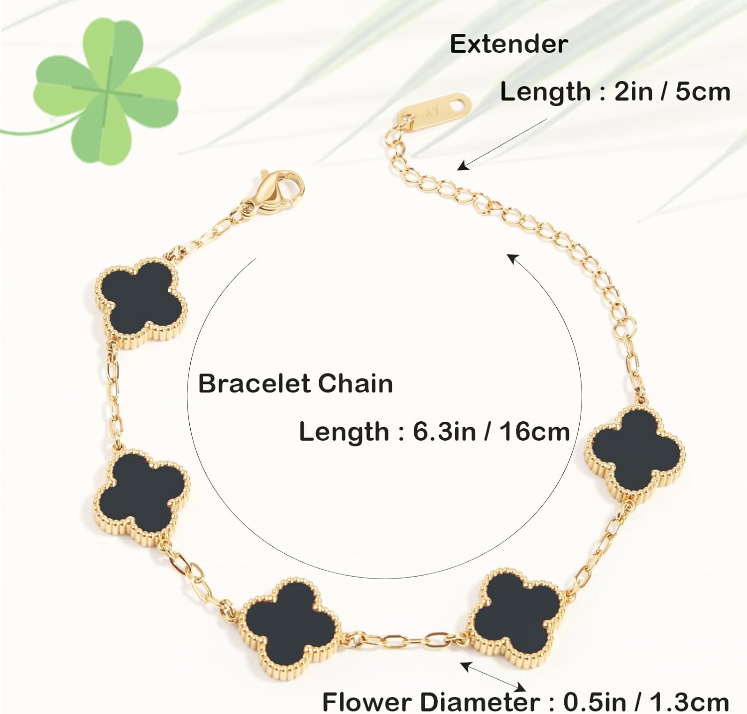 18K Gold Plated Four Leaf Clover Bracelet | Lucky Link Bracelet
