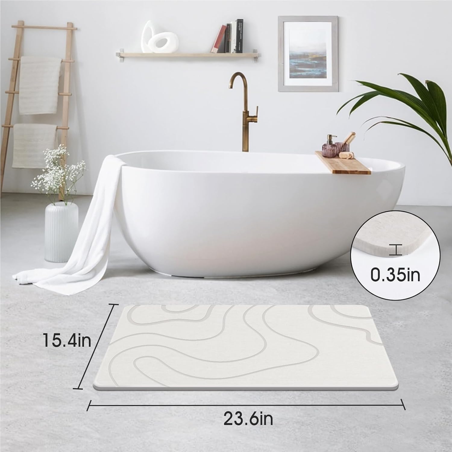 Stone Bath Mat – 60×40 cm Diatomaceous Earth Non-Slip Quick-Drying Shower Mat