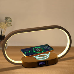 Image of Bedside Table Lamp with Wireless Charger & Clock – Modern Touch LED Night Light