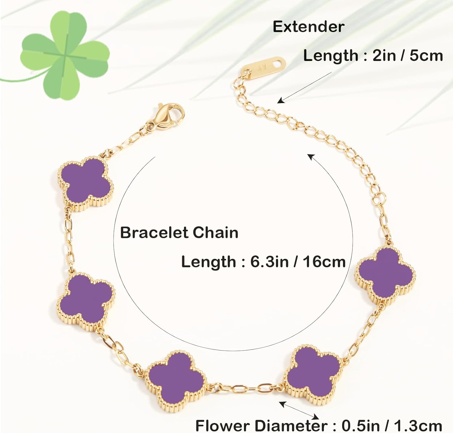 18K Gold Plated Four Leaf Clover Bracelet | Lucky Link Bracelet