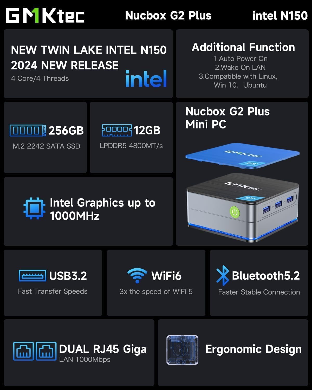 Mini PC Intel N150 (Turbo 3.6GHz)