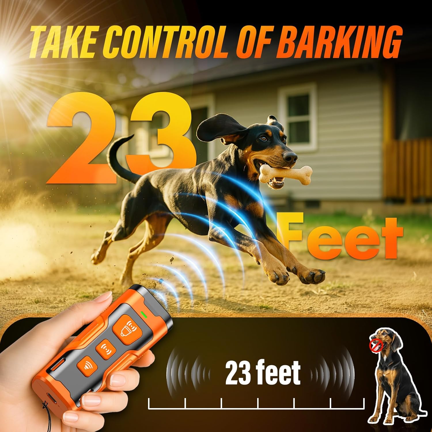 Dog Bark Deterrent Device - Ultrasonic Anti-Barking Trainer with 6 Modes | 3X Frequency Control