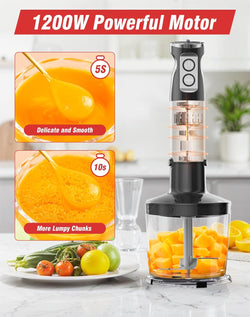 Image of Hand Stick Blender - 1200W 5-in-1 Immersion Blender Set with Heavy Duty Motor & 6 Speed Handheld Mixer
