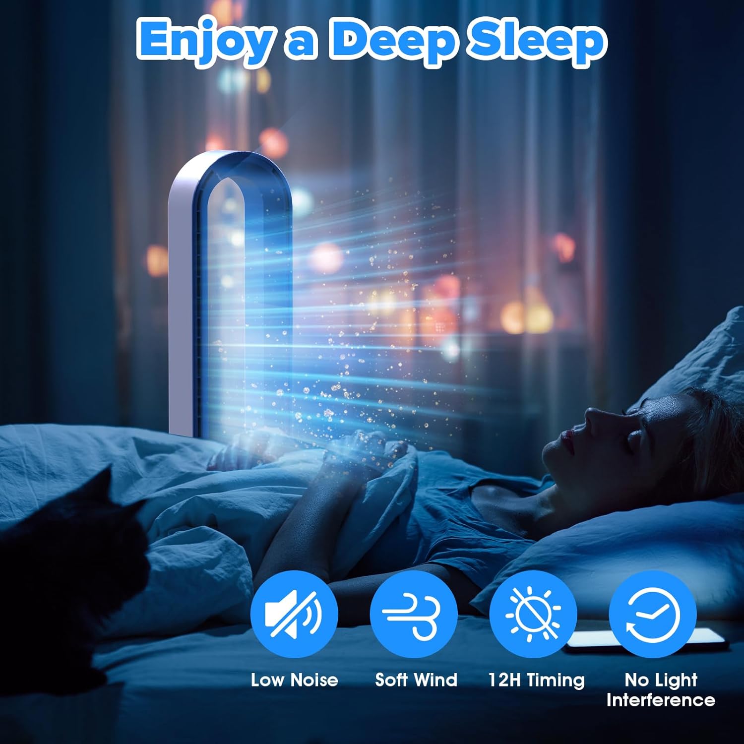 Bladeless Tower Fan and Air Purifier in One – 24 Speeds, Quiet Operation, Remote & Touch Control