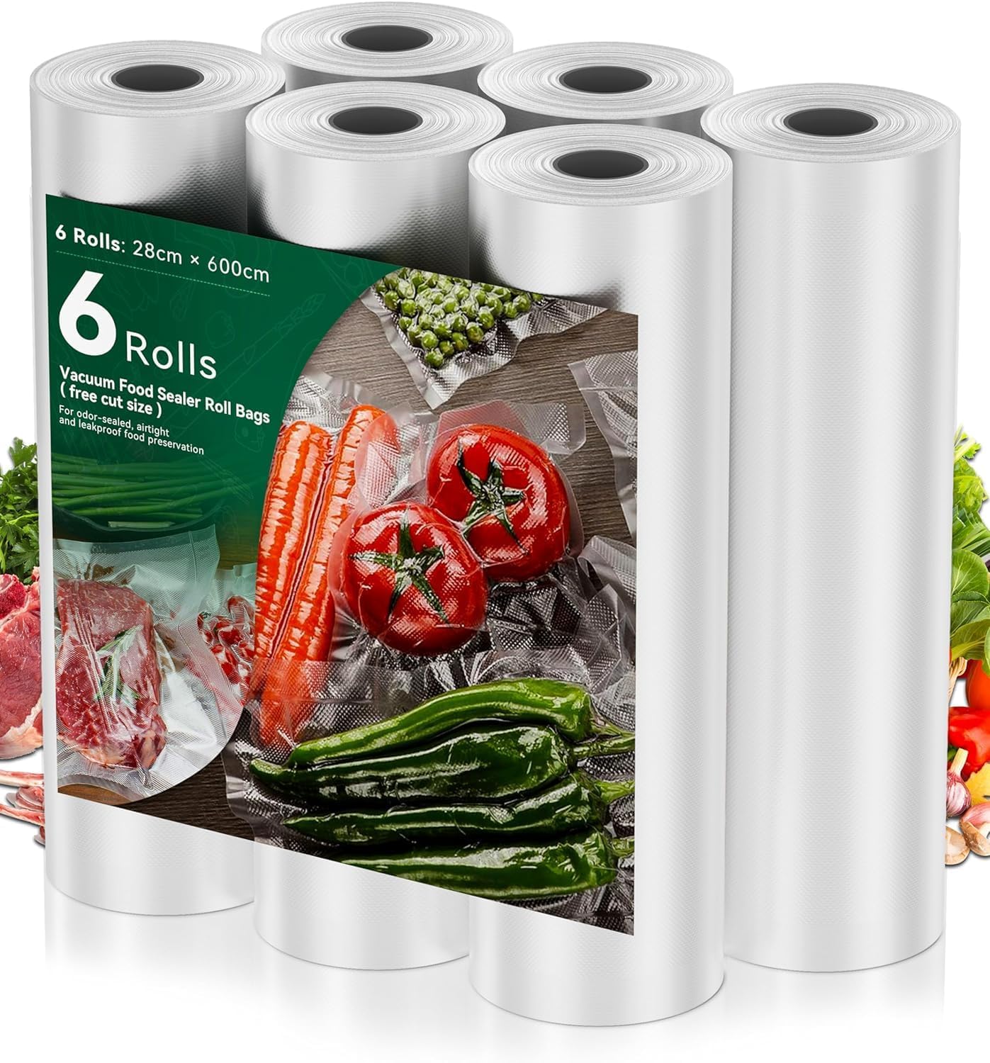 Vacuum Food Sealer Roll Bags – 28CMx6M, 6 Pack