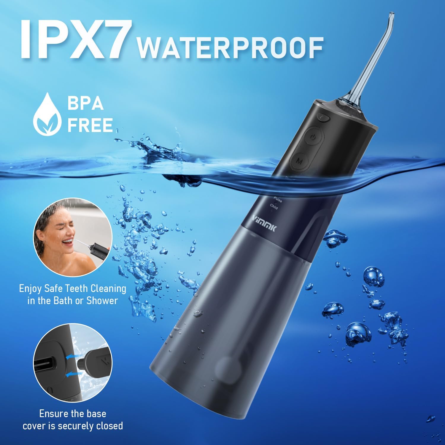 Vimmk Cordless Water Flosser – Portable Oral Irrigator for Teeth & Gums, 5 Modes, 8 Tips, 300ml, IPX7 Waterproof (Black)
