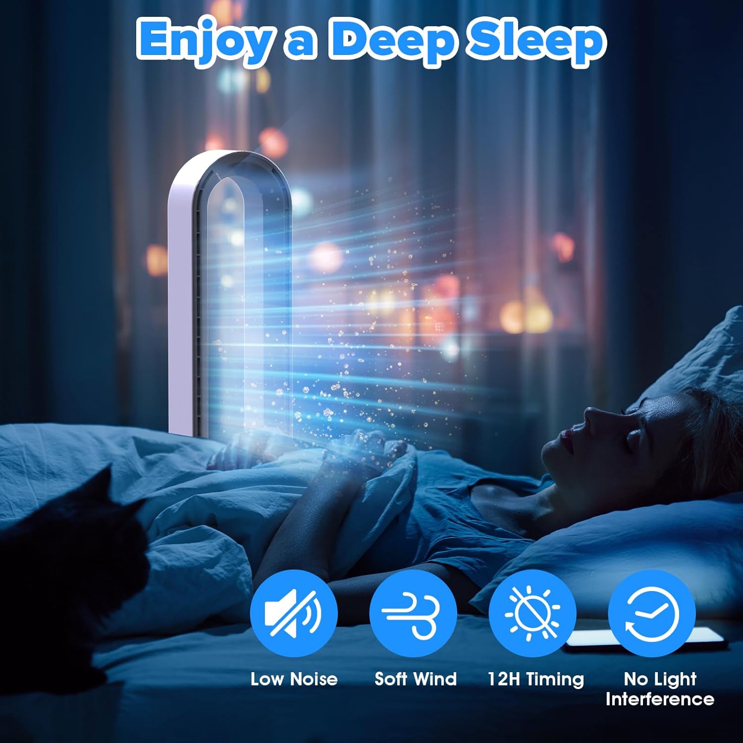 Bladeless Tower Fan and Air Purifier in One – 24 Speeds, Quiet Operation, Remote & Touch Control