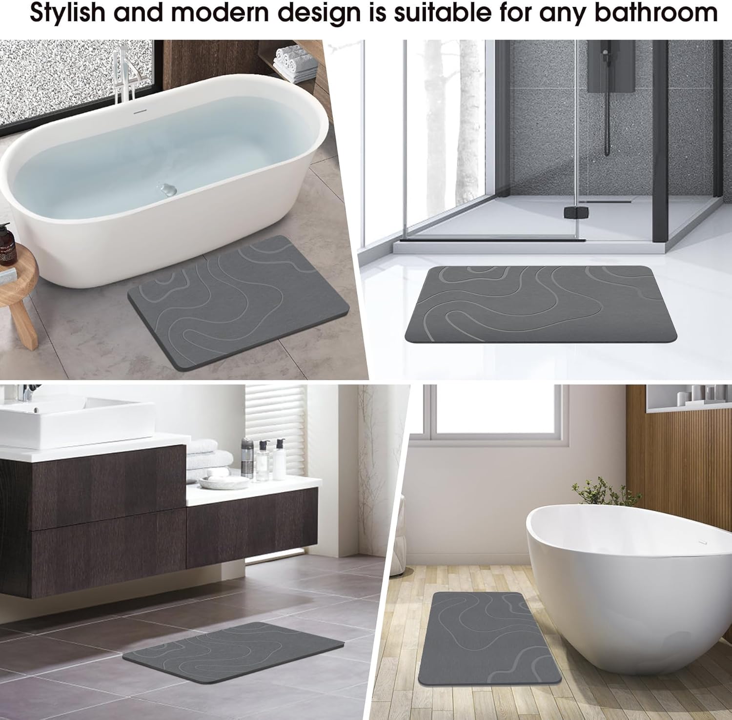 Stone Bath Mat – 60×40 cm Diatomaceous Earth Non-Slip Quick-Drying Shower Mat
