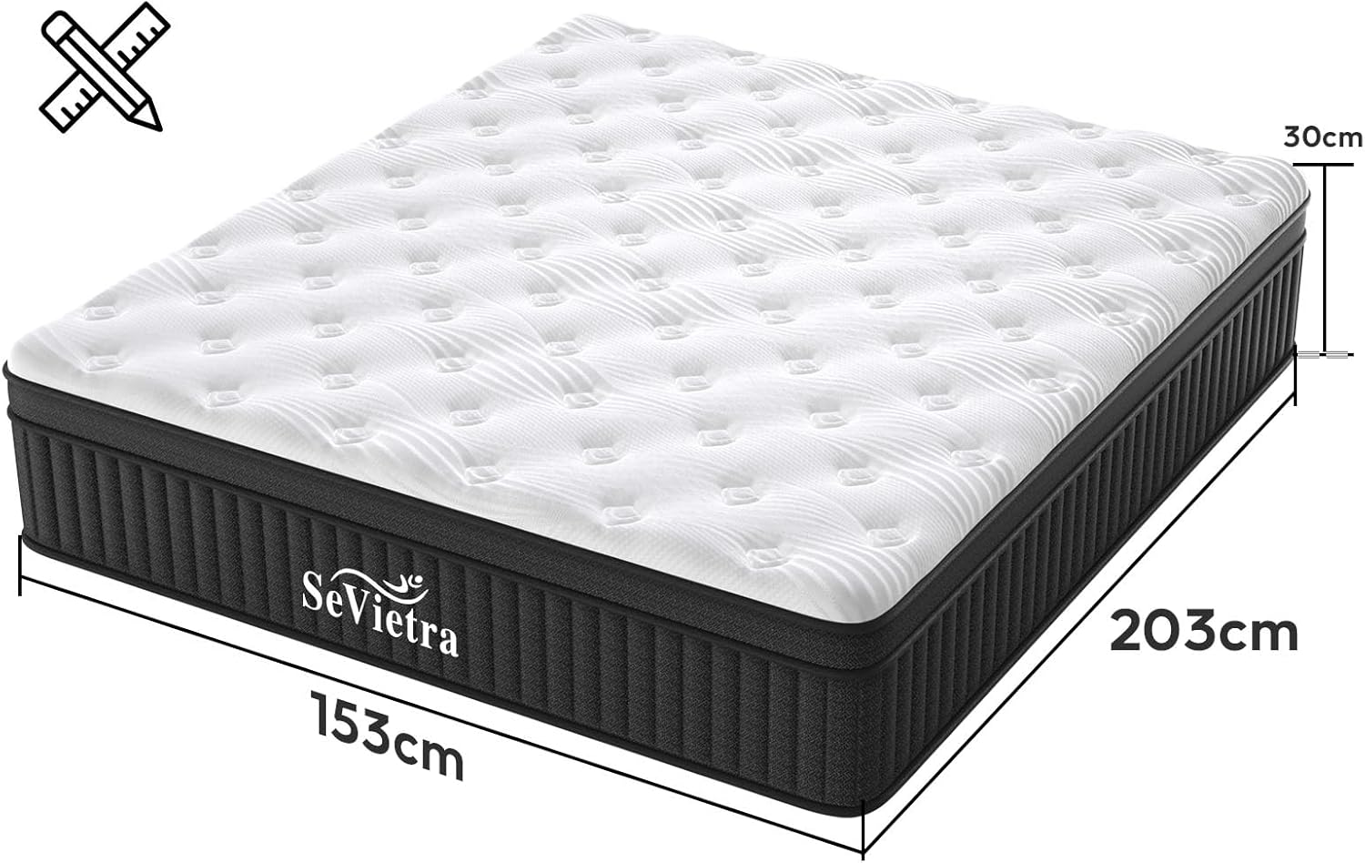 SeVietra Queen Hybrid Mattress – 30cm Euro Top Medium Firm | Individual Pocket Spring for Motion Isolation & Pressure Relief