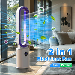 Image of Bladeless Tower Fan and Air Purifier in One – 24 Speeds, Quiet Operation, Remote & Touch Control