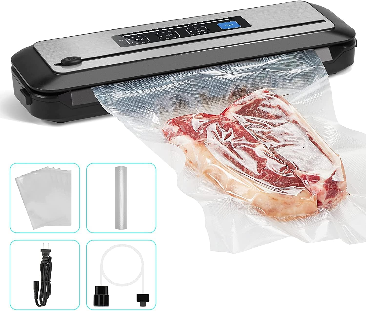 Vacuum Sealer Automatic Sealing Machine – Dry & Moist Modes, Built-in Cutter, Easy Cleaning, Stainless Steel Panel