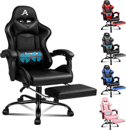 Image of Gaming Chair with Massage, Footrest & Adjustable Recline 🎮💺