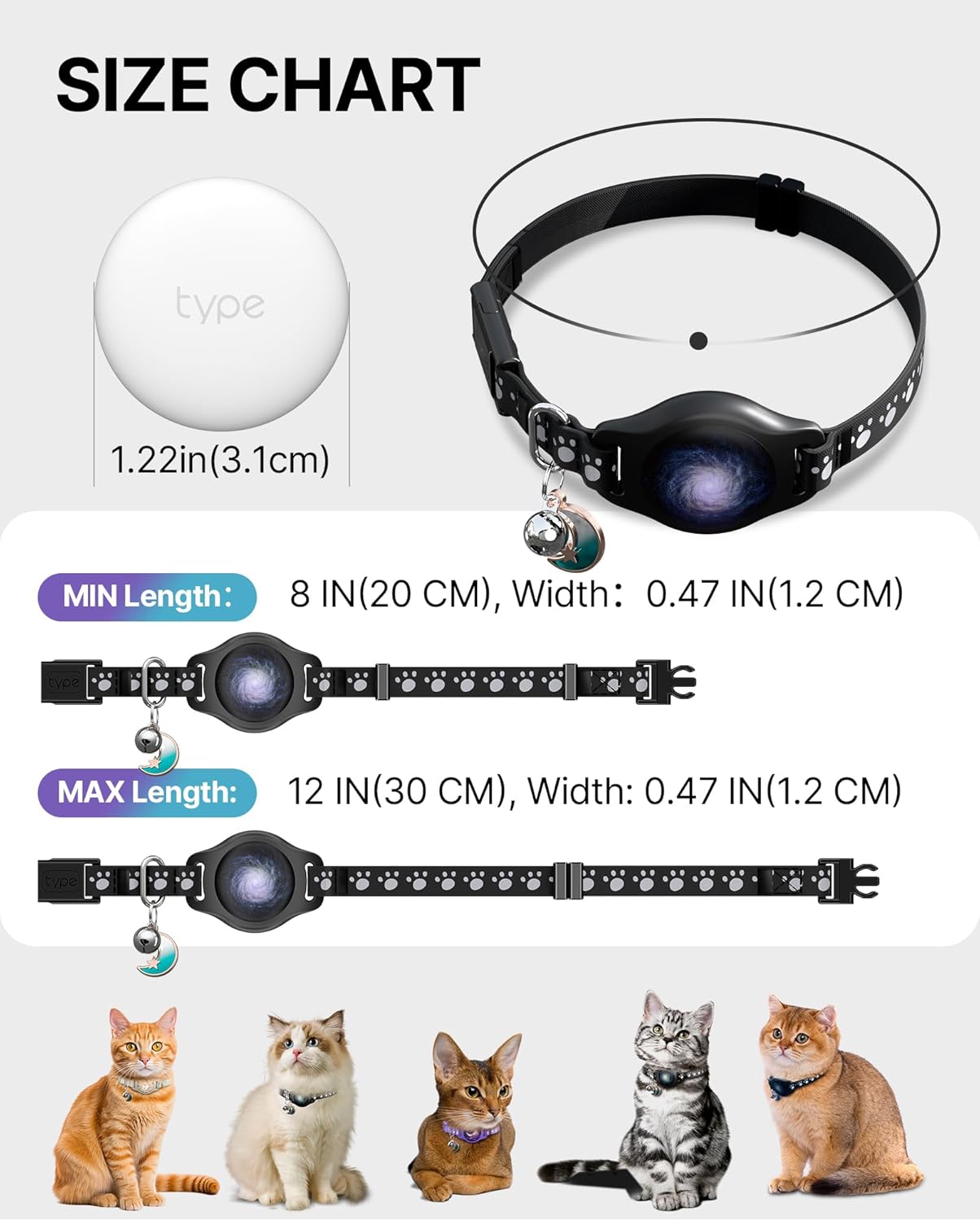 Cat Tracker Collar - Tracking Pet Collar with Finder Tag Waterproof, No Monthly Fee, Compatible with Apple Find My IOS
