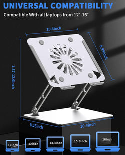 Image of Laptop Cooling Pad – Low-Noise Fan, 3.0 USB Hubs, Ergonomic Aluminum Stand, Ventilated Cooler