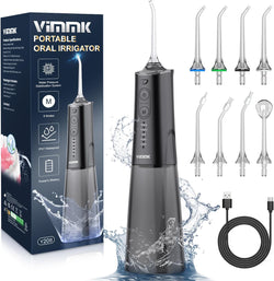Image of Vimmk Cordless Water Flosser – Portable Oral Irrigator for Teeth & Gums, 5 Modes, 8 Tips, 300ml, IPX7 Waterproof (Black)