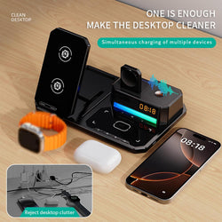 Image of 7-in-1 Wireless Charging Station with Adjustable Night Light, Bluetooth Speaker