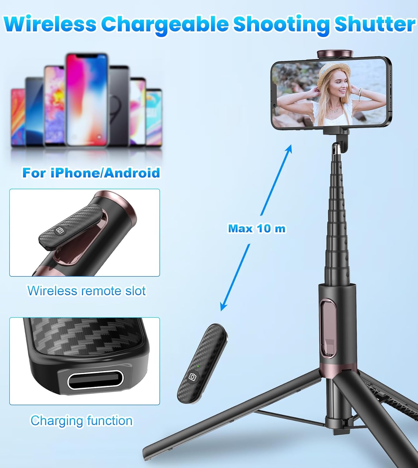 Cell Phone Selfie Stick Tripod – All-in-1 Extendable Tripod with Wireless Remote