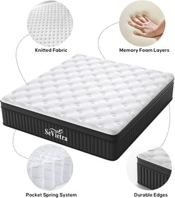 Image of SeVietra Queen Hybrid Mattress – 30cm Euro Top Medium Firm | Individual Pocket Spring for Motion Isolation & Pressure Relief