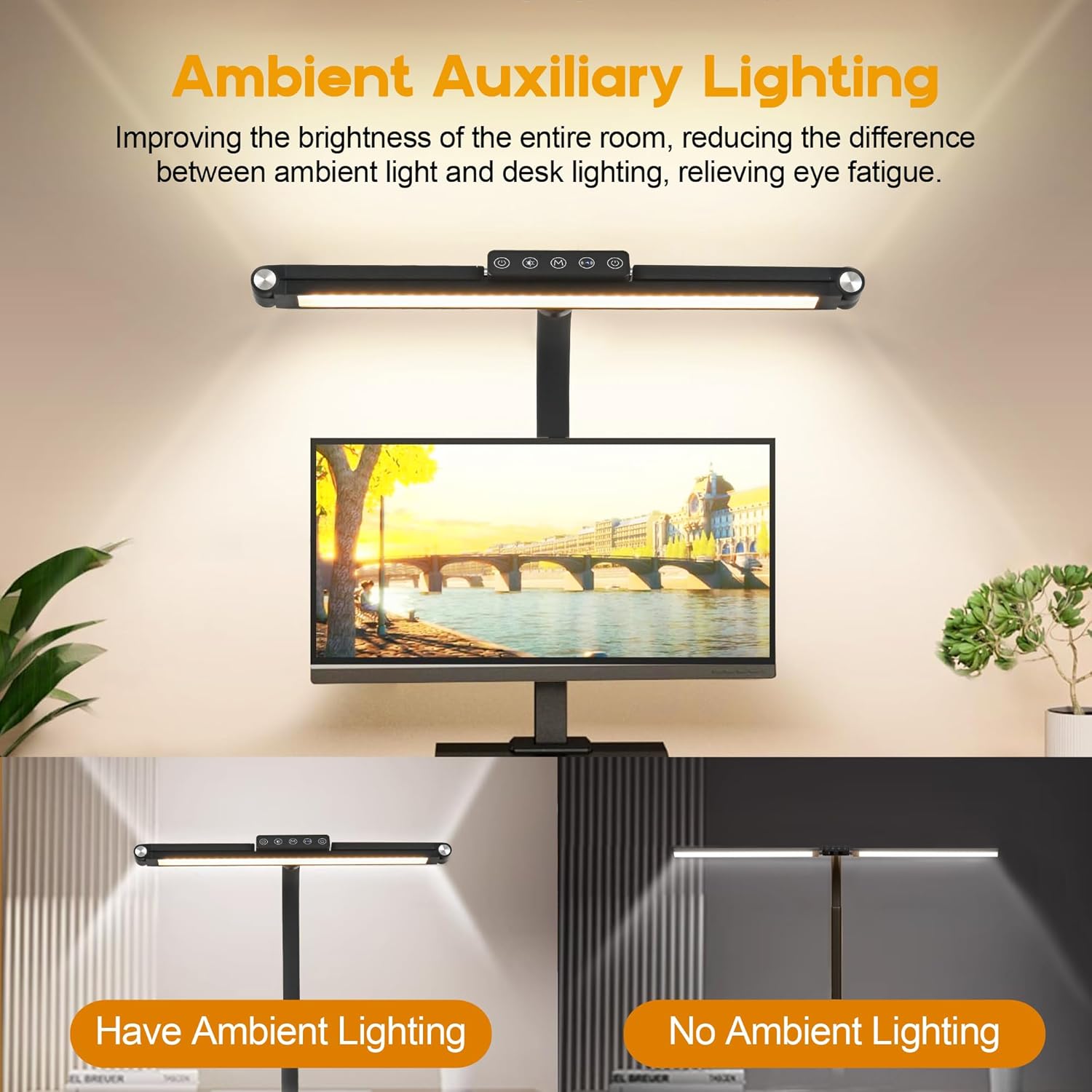LED Desk Lamp with 3 Arms, Human Sensor & 25 Lighting Modes – Space-Saving