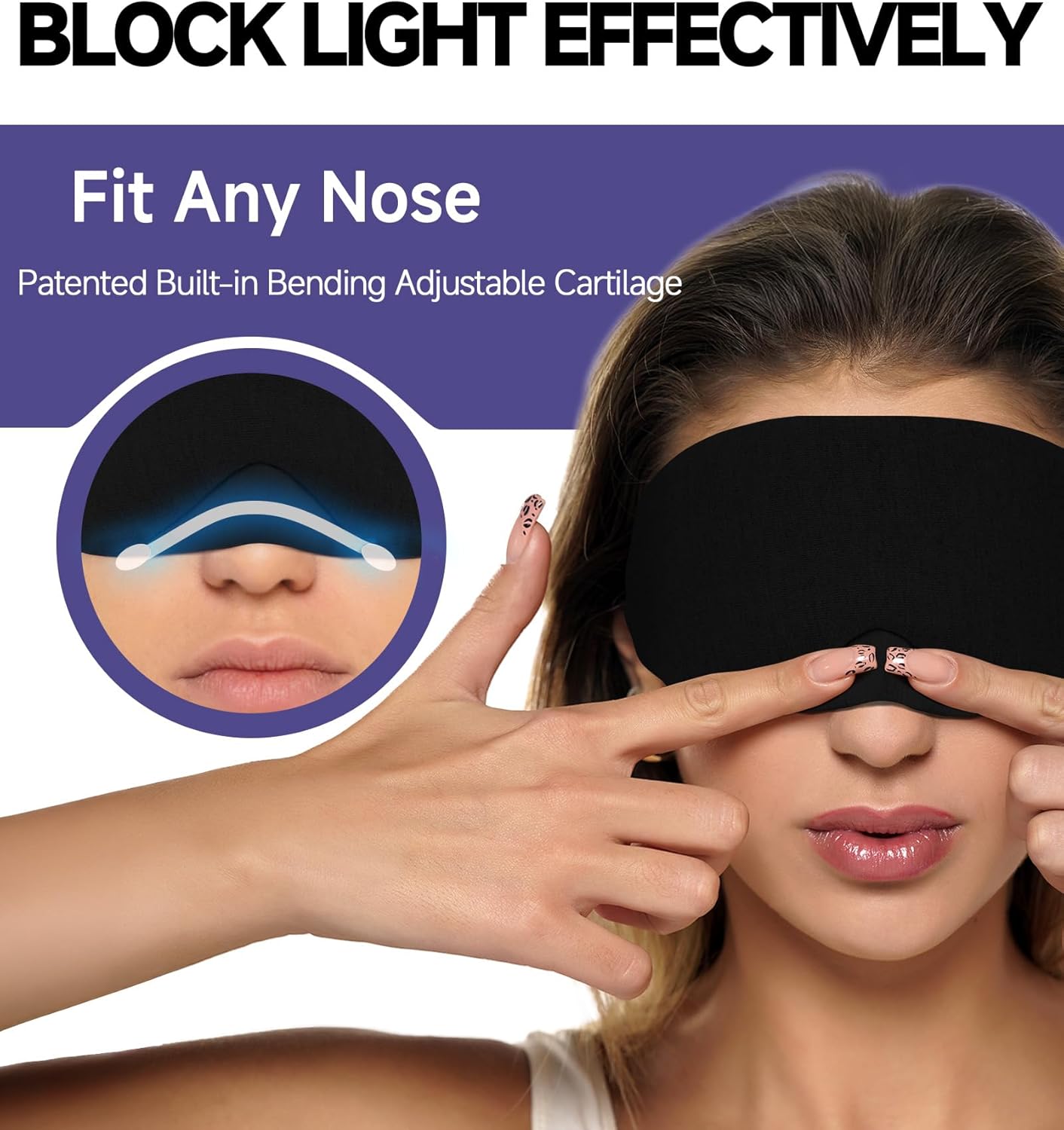 Mavogel Cotton Sleep Eye Mask – Adjustable Light Blocking Eye Cover with Nose Bridge & Travel Pouch (Black)