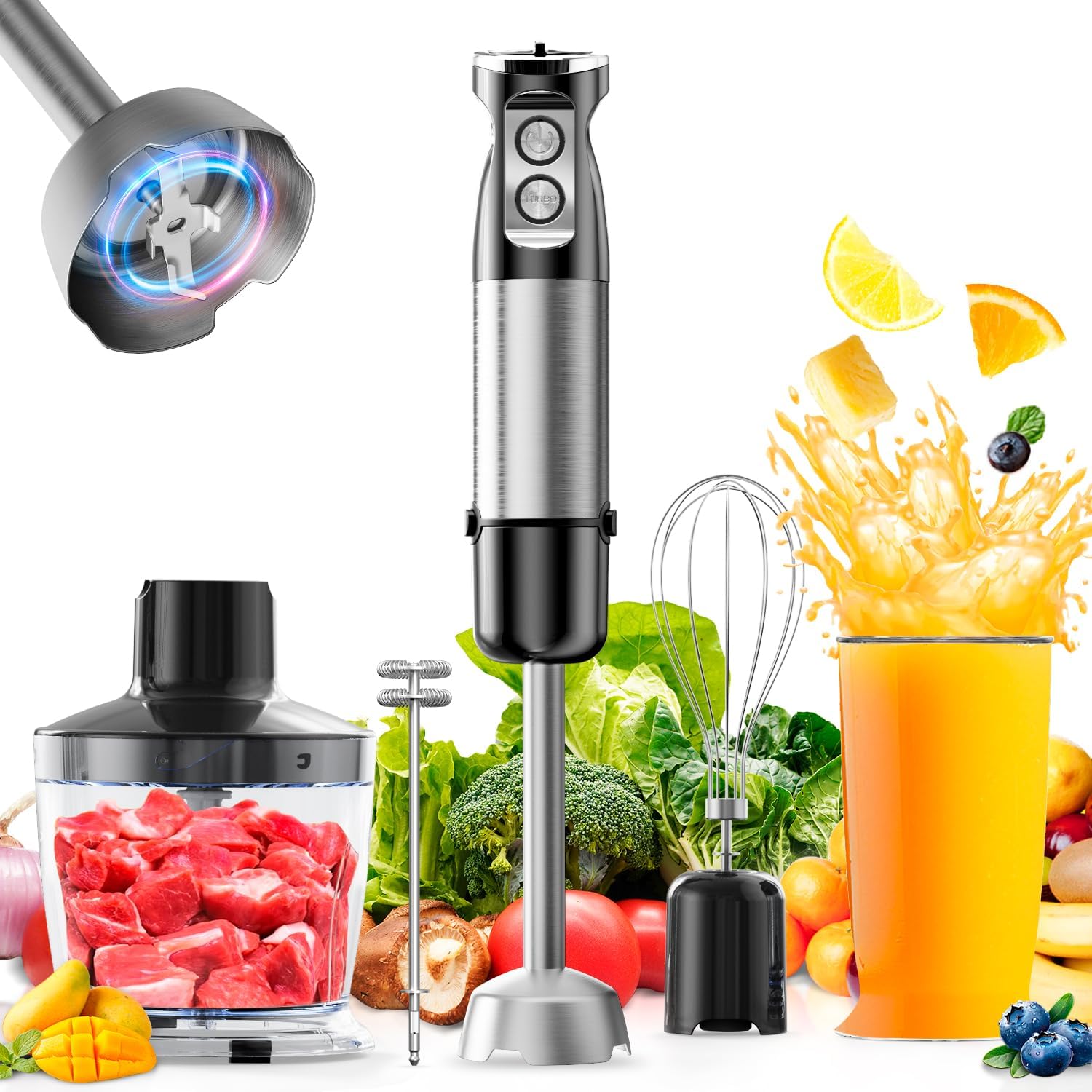 Hand Stick Blender - 1200W 5-in-1 Immersion Blender Set with Heavy Duty Motor & 6 Speed Handheld Mixer
