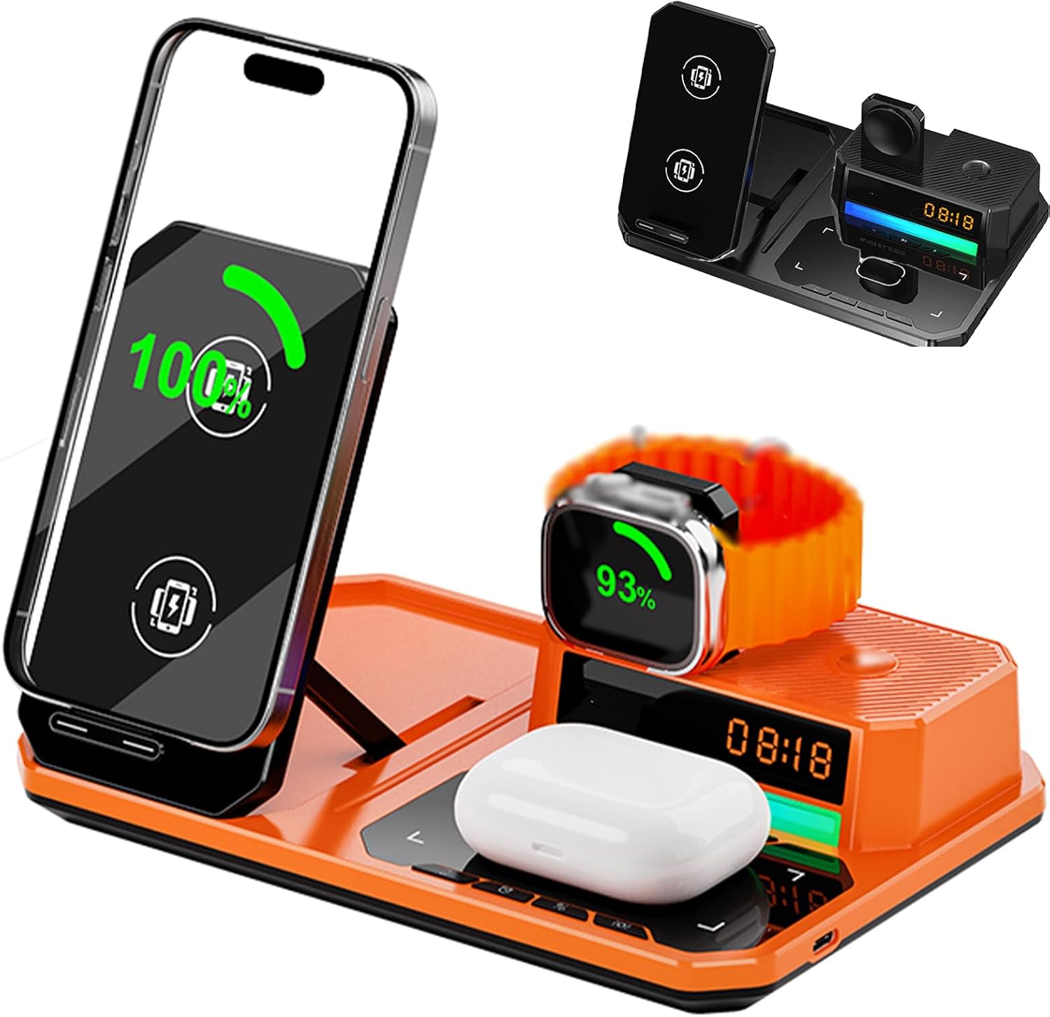 7-in-1 Wireless Charging Station with Adjustable Night Light, Bluetooth Speaker