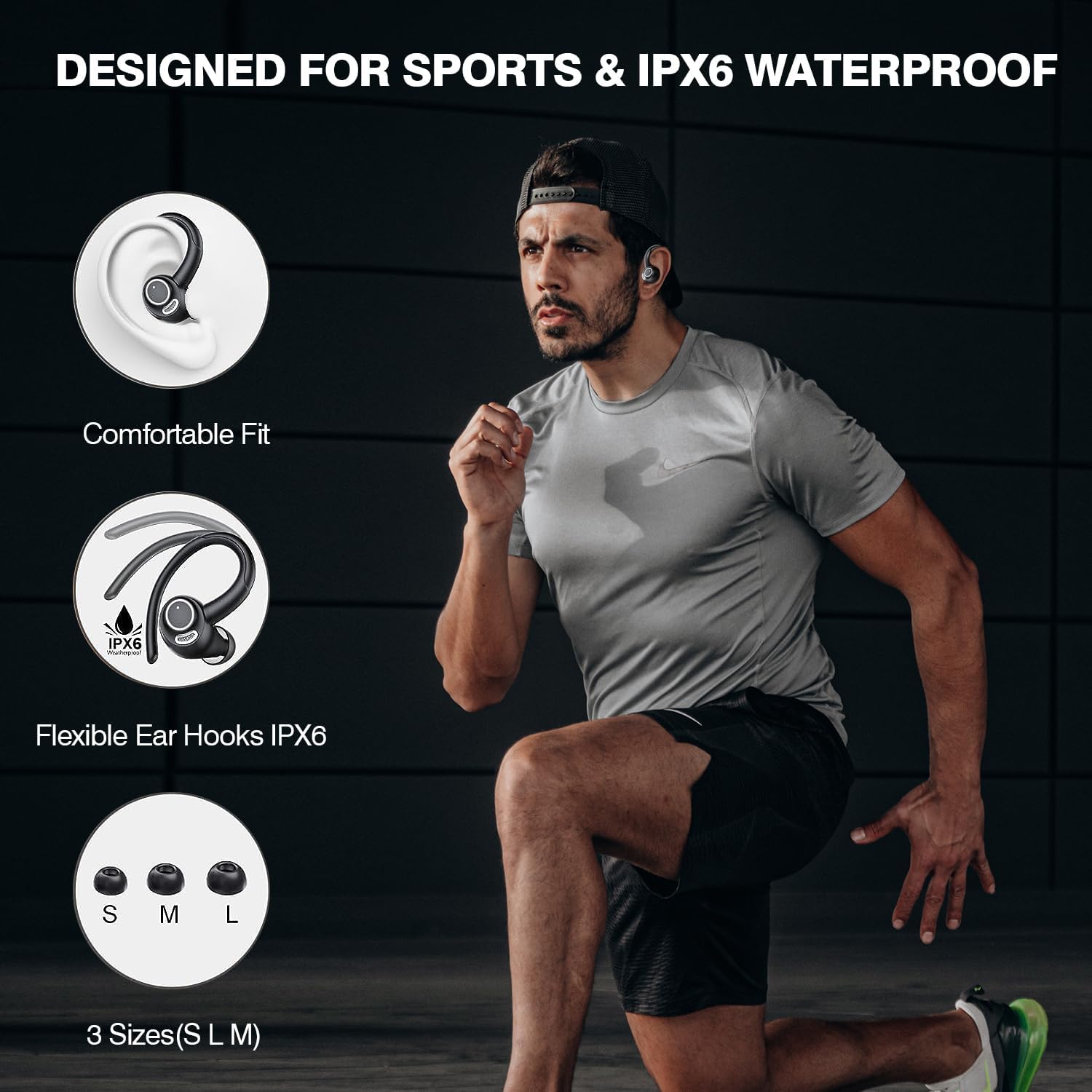 Bluetooth 5.3 Over-Ear Wireless Sport Earbuds – 48H Playback, LED Display
