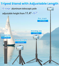 Image of Cell Phone Selfie Stick Tripod – All-in-1 Extendable Tripod with Wireless Remote