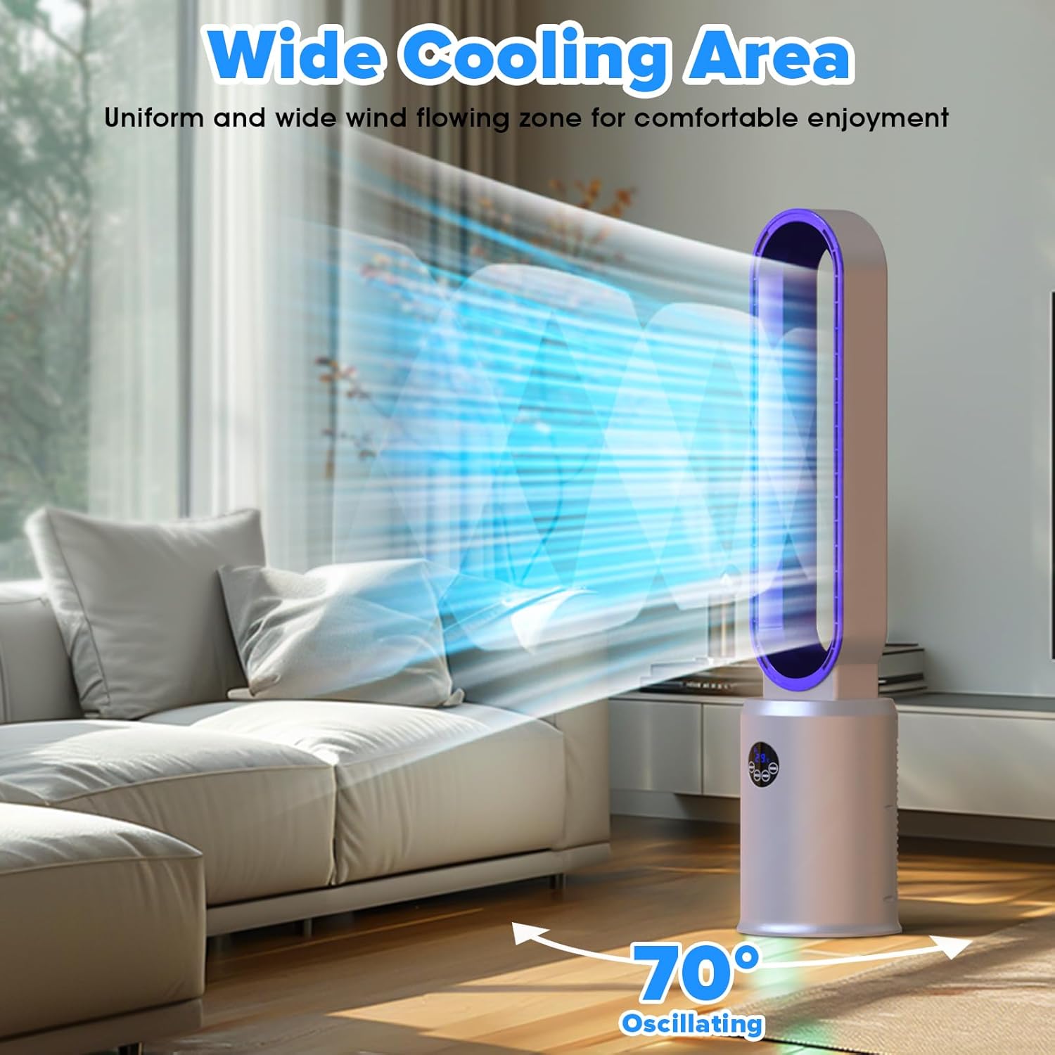 Bladeless Tower Fan and Air Purifier in One – 24 Speeds, Quiet Operation, Remote & Touch Control