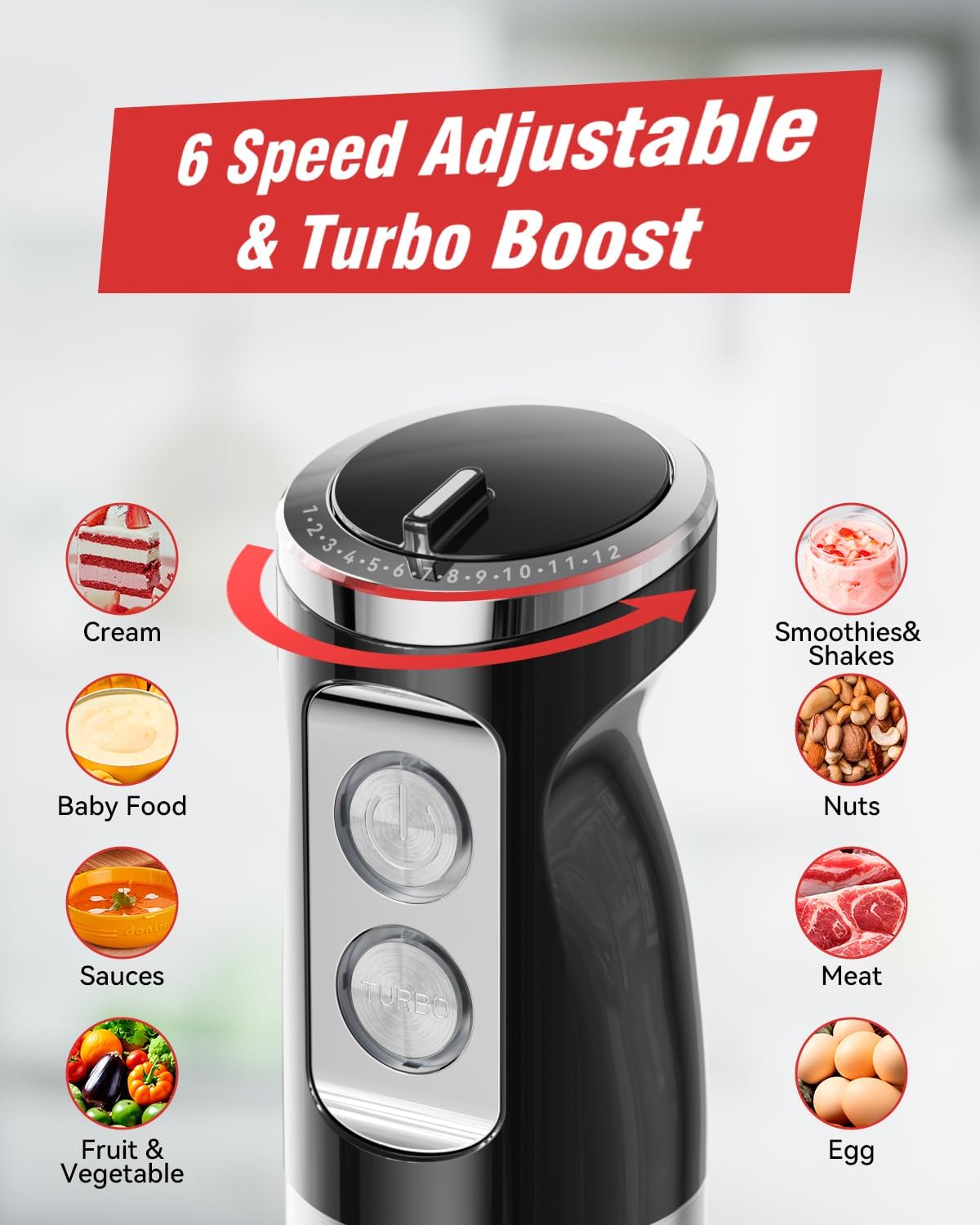Hand Stick Blender - 1200W 5-in-1 Immersion Blender Set with Heavy Duty Motor & 6 Speed Handheld Mixer